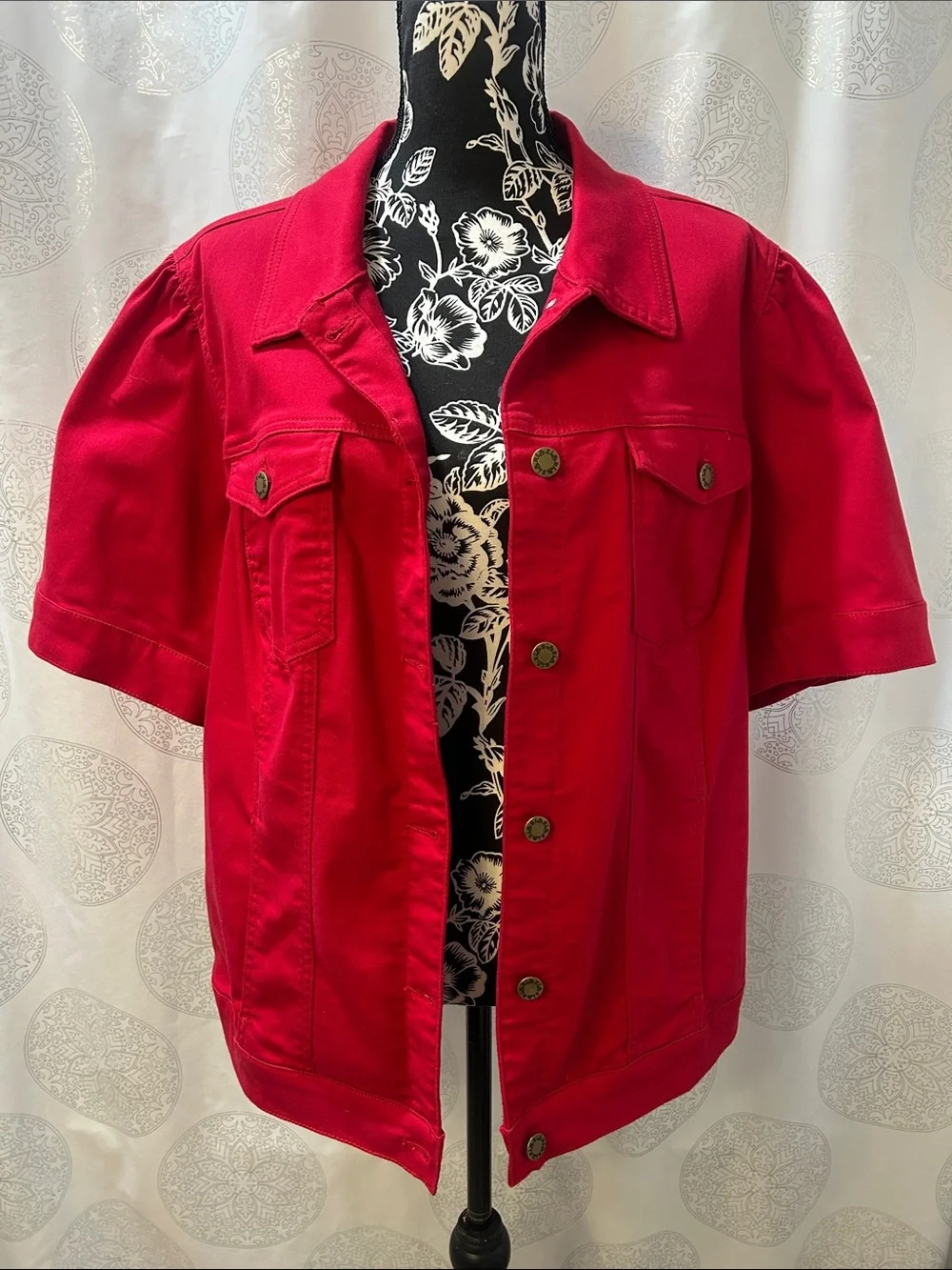 Belle Kim Gravel Red Short-Sleeve Denim Jean Jacket Women 2X - Picture 4 of 12